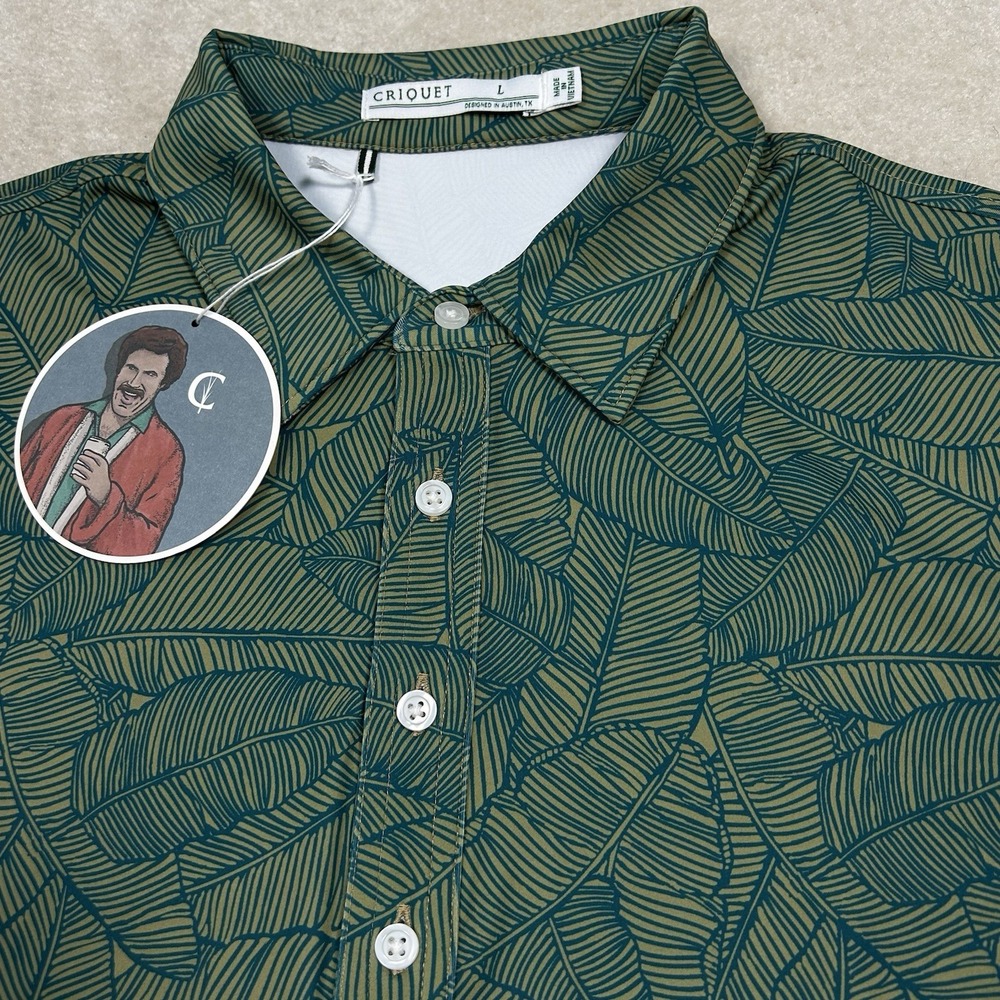 Criquet Performance Golf Polo Shirt Mens L Short Sleeve Floral All Over Print